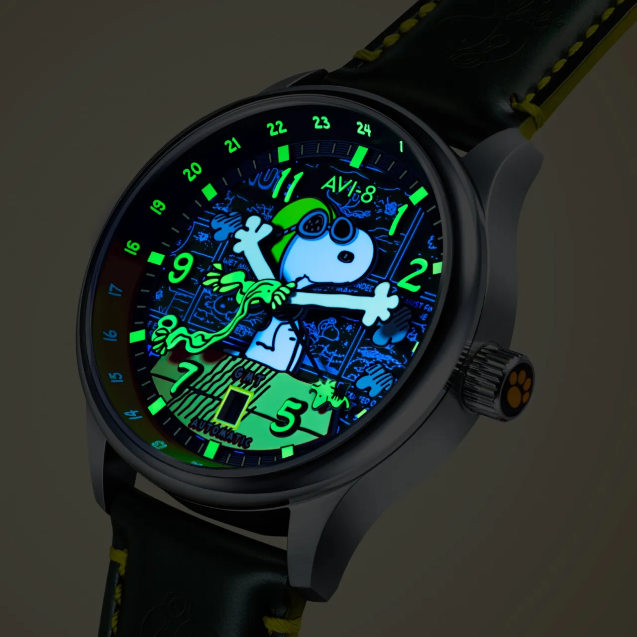 AVI-8 Hawker Hurricane Kent GMT Automatic Green AV413604 detay görseli 3