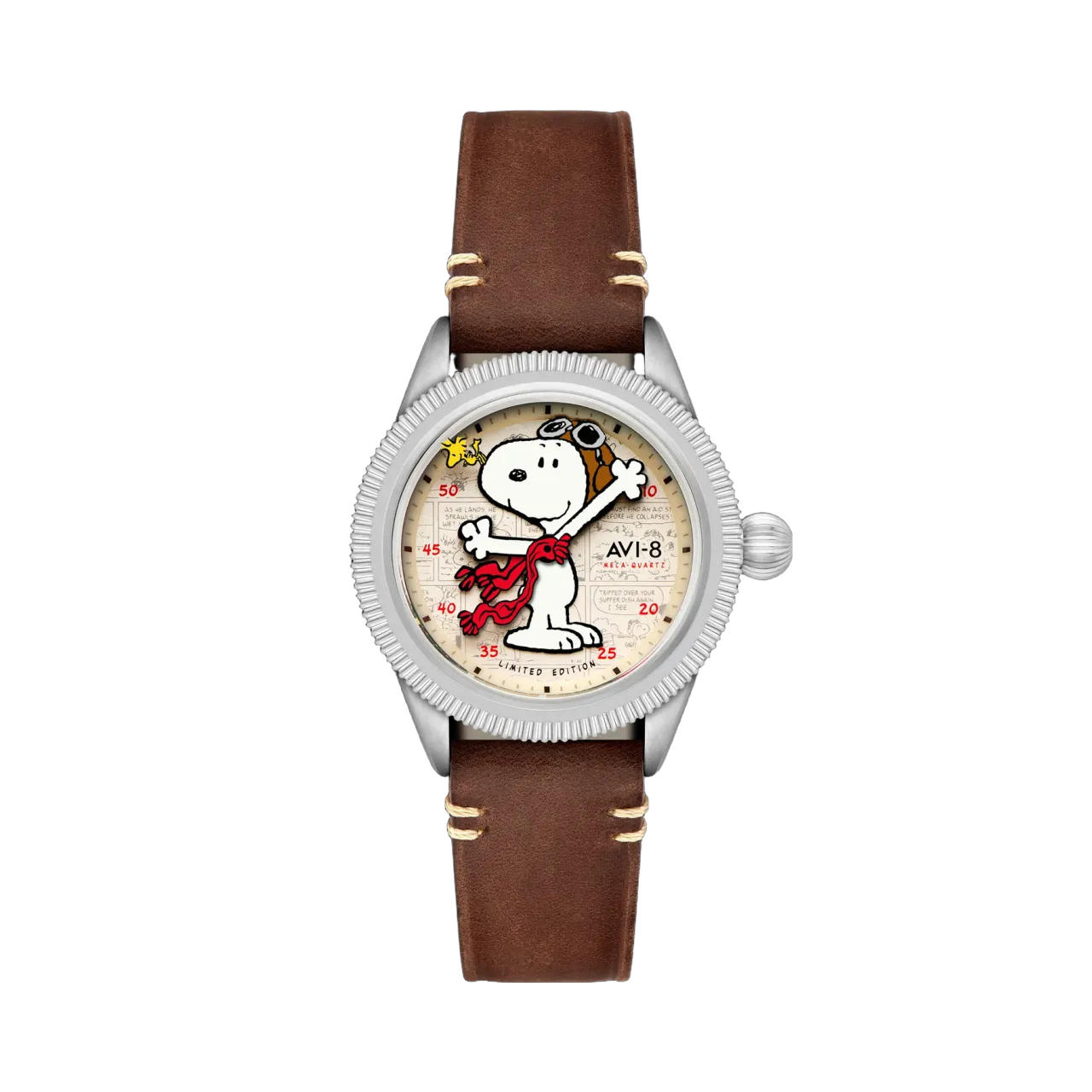 AVI-8 Flyboy Airmaster 40 Meca-Quartz Peanuts Snoopy Flying Ace Camel Brown AV413801