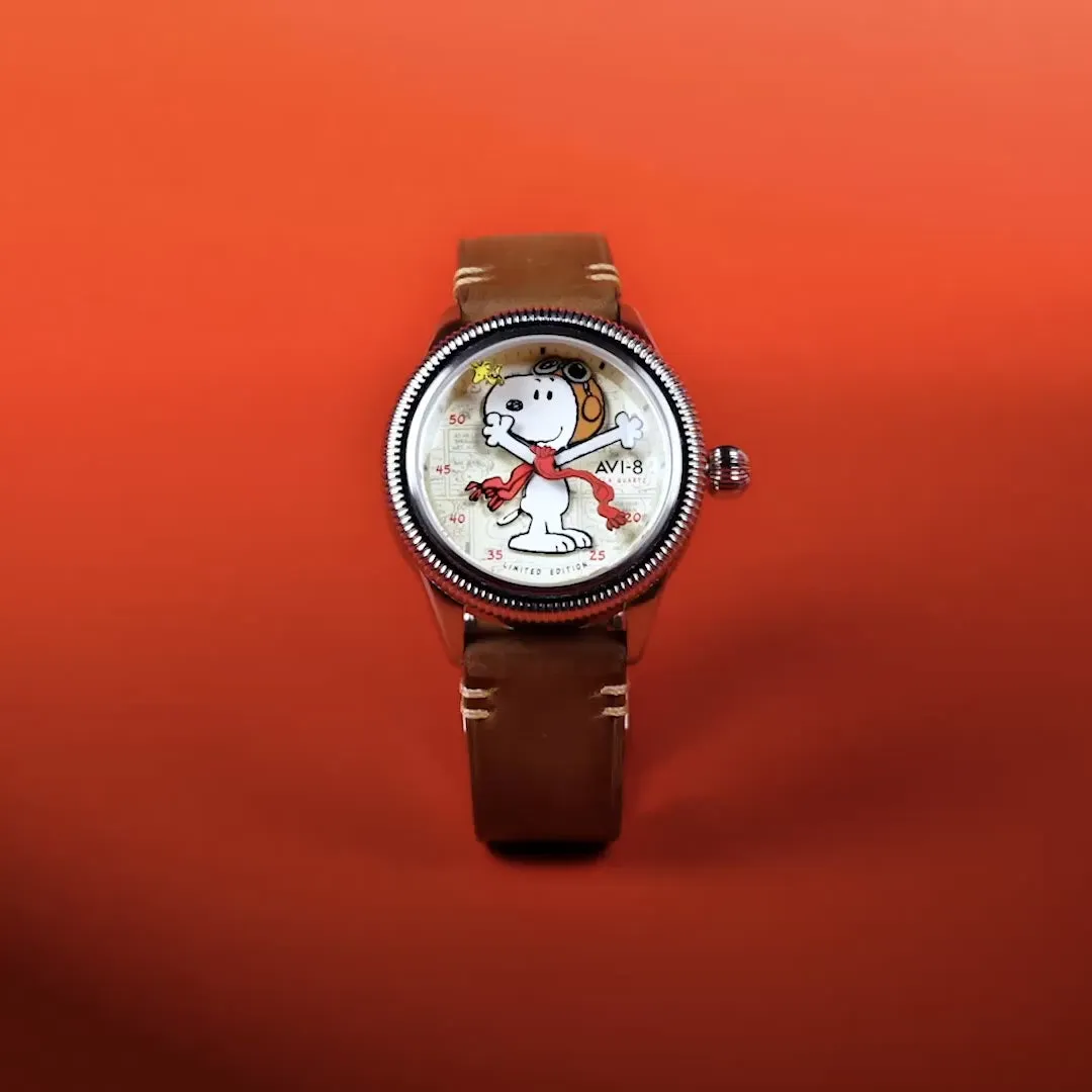 AVI-8 Flyboy Airmaster 40 Meca-Quartz Peanuts Snoopy Flying Ace Camel Brown AV413801 detay görseli 1