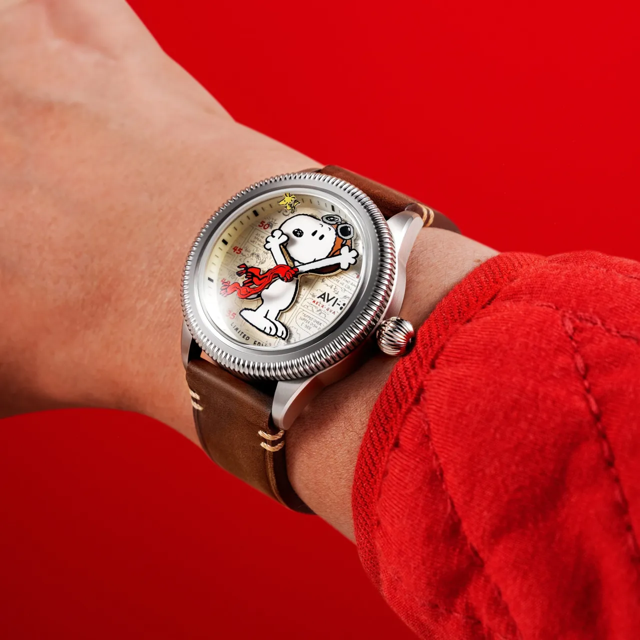 AVI-8 Flyboy Airmaster 40 Meca-Quartz Peanuts Snoopy Flying Ace Camel Brown AV413801 detay görseli 2