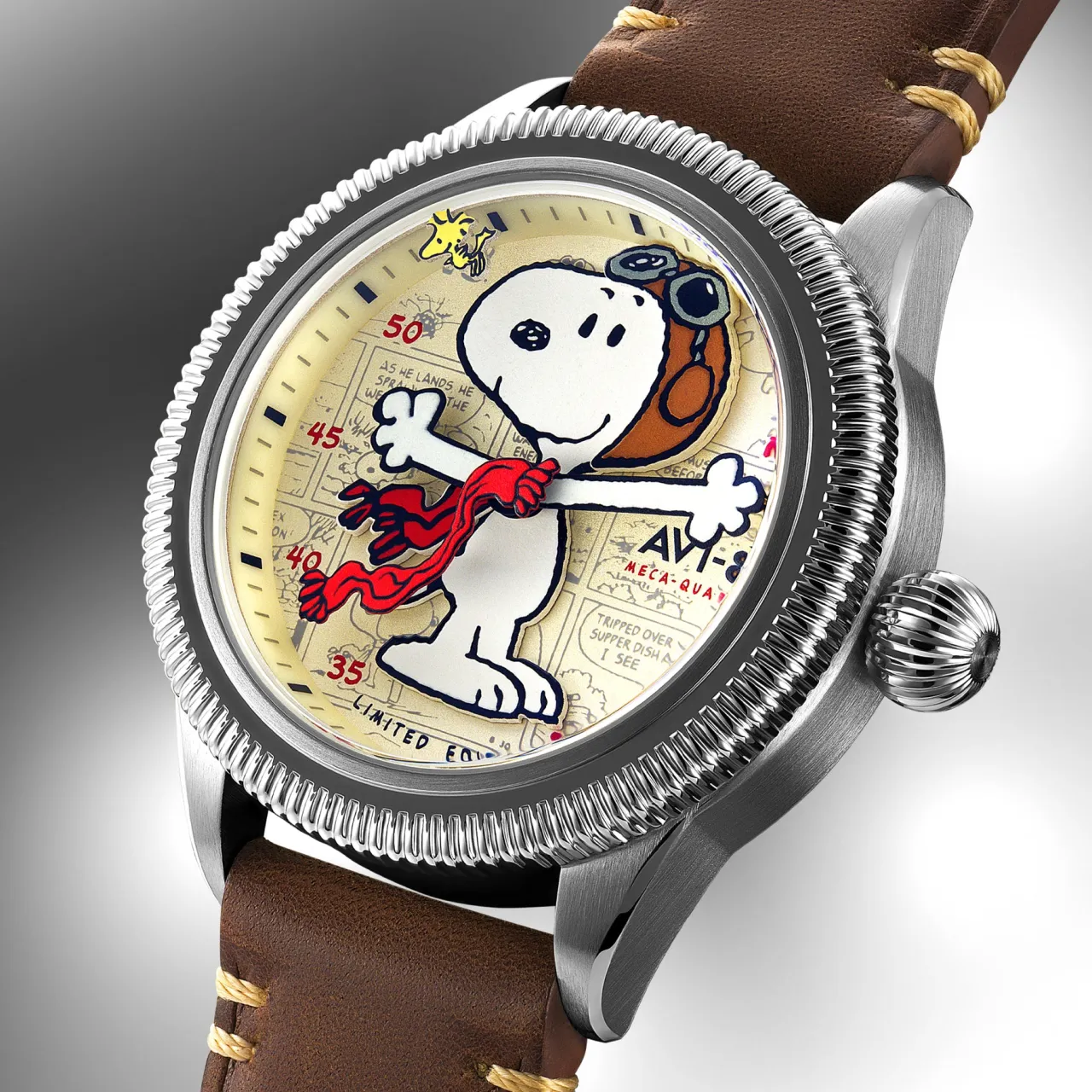 AVI-8 Flyboy Airmaster 40 Meca-Quartz Peanuts Snoopy Flying Ace Camel Brown AV413801 detay görseli 5