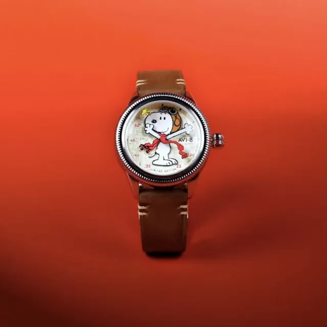 AVI-8 Flyboy Airmaster 40 Meca-Quartz Peanuts Snoopy Flying Ace Camel Brown AV413801 Görsel 2