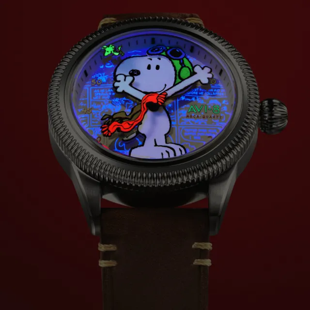 AVI-8 Flyboy Airmaster 40 Meca-Quartz Peanuts Snoopy Flying Ace Camel Brown AV413801 Görsel 5