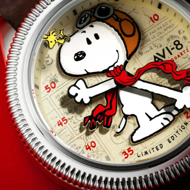 AVI-8 Flyboy Airmaster 40 Meca-Quartz Peanuts Snoopy Flying Ace Camel Brown AV413801 Görsel 7