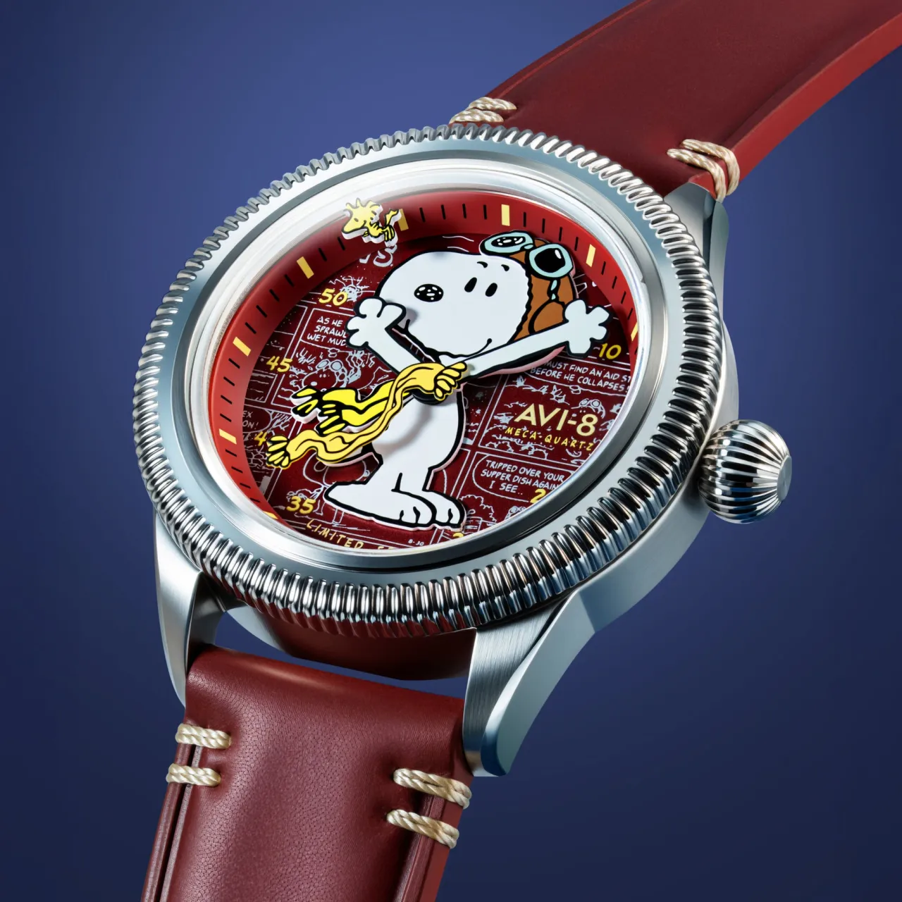 AVI-8 Flyboy Airmaster 40 Meca-quartz Peanuts Snoopy Flying Ace Limited Edition Doghouse Red AV413802 detay görseli 3