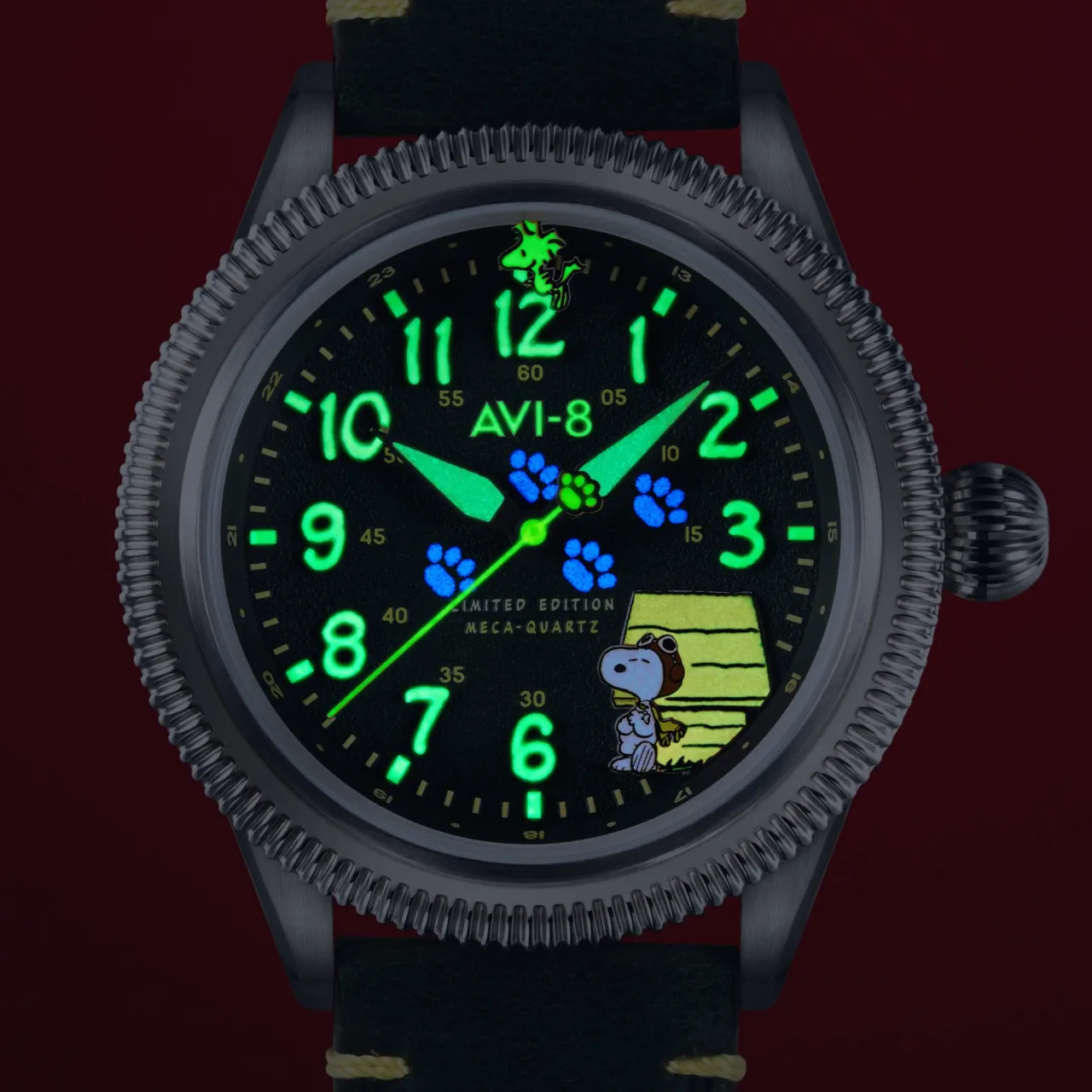 AVI-8 Flyboy Airmaster 40 Meca-Quartz Peanuts Snoopy Flying Ace Limited Edition Doghouse Green AV413901 detay görseli 4