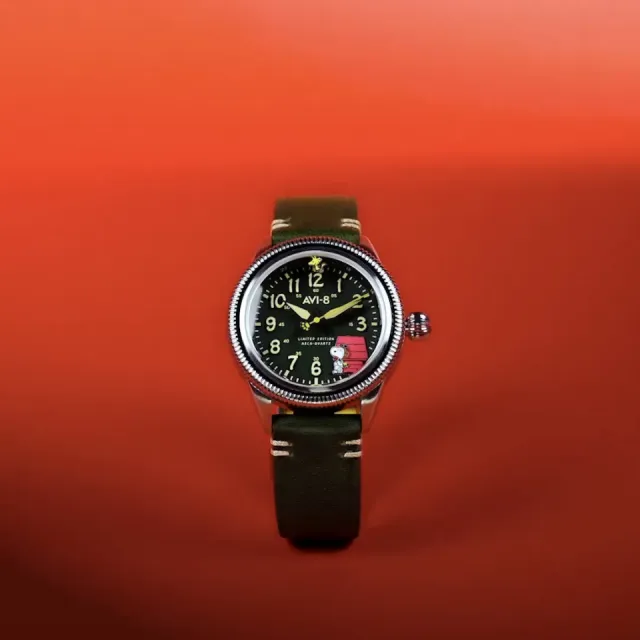 AVI-8 Flyboy Airmaster 40 Meca-Quartz Peanuts Snoopy Flying Ace Limited Edition Doghouse Green AV413901 Görsel 2