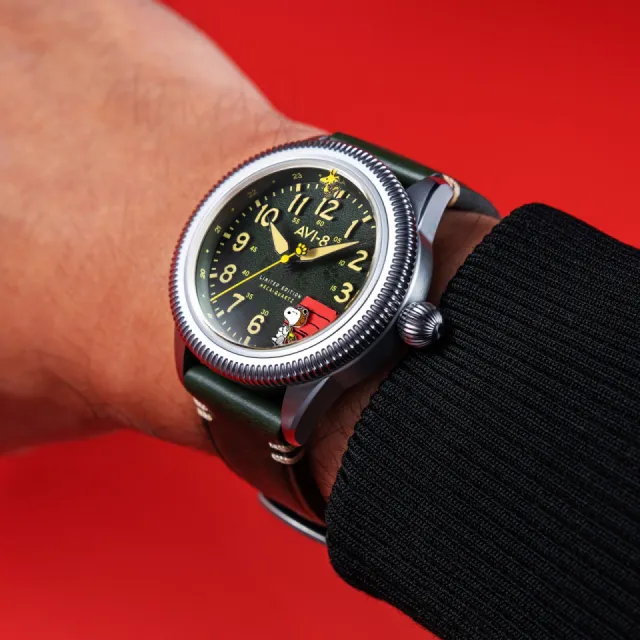 AVI-8 Flyboy Airmaster 40 Meca-Quartz Peanuts Snoopy Flying Ace Limited Edition Doghouse Green AV413901 Görsel 3