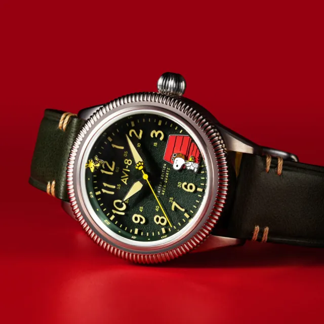 AVI-8 Flyboy Airmaster 40 Meca-Quartz Peanuts Snoopy Flying Ace Limited Edition Doghouse Green AV413901 Görsel 4