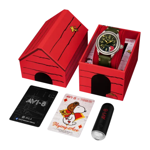 AVI-8 Flyboy Airmaster 40 Meca-Quartz Peanuts Snoopy Flying Ace Limited Edition Doghouse Green AV413901 Görsel 8