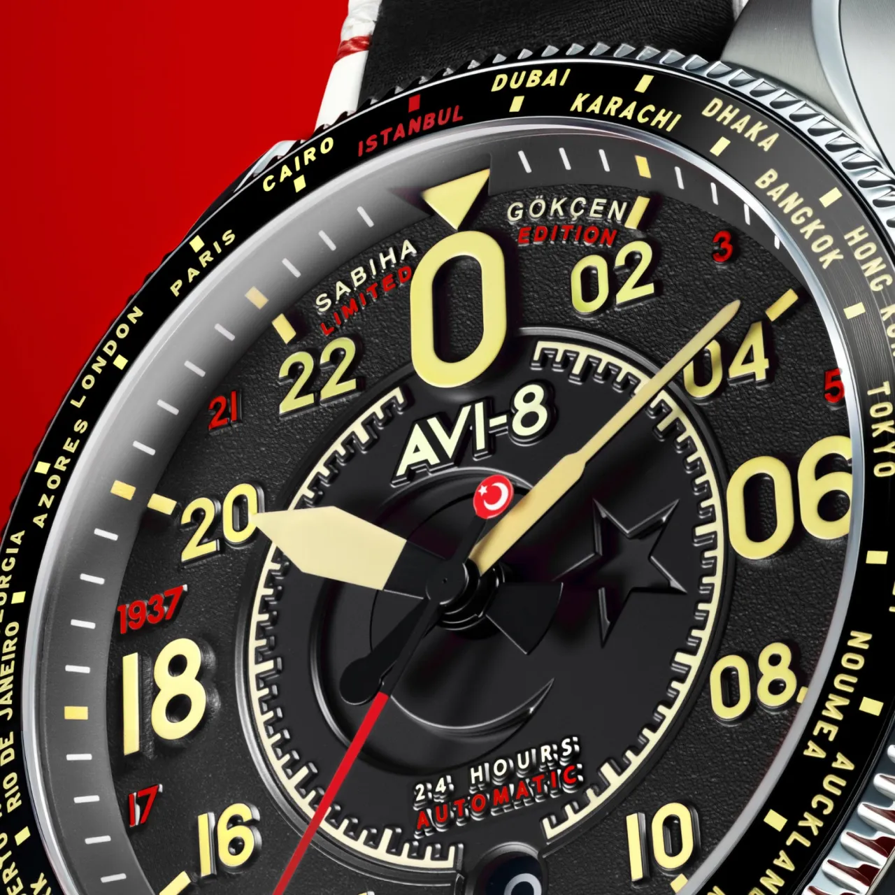 AVI-8 Spitfire Sabiha Gökçen 24 Hour Automatic Black AV414401 detay görseli 4