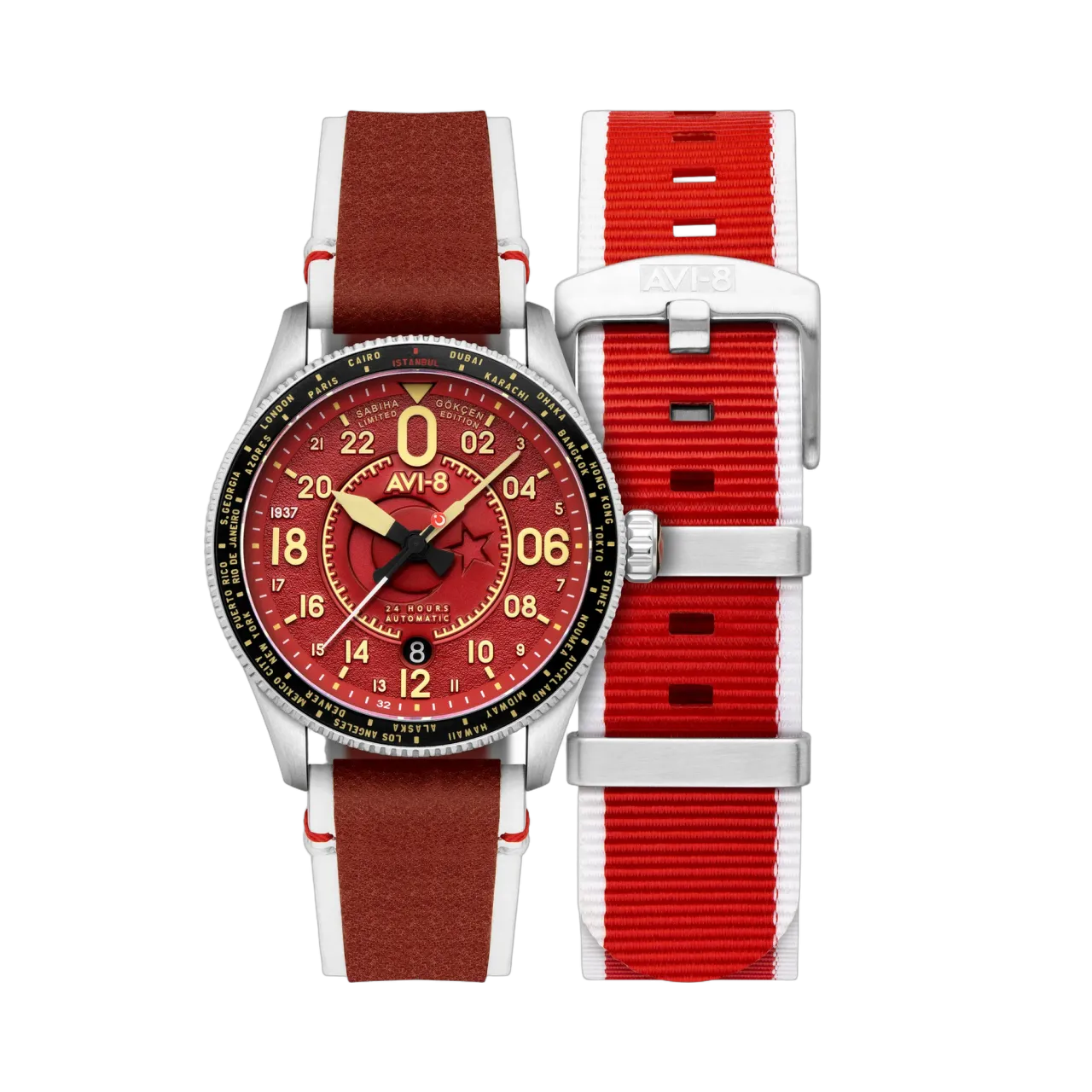 AVI-8 Spitfire Sabiha Gökçen 24 Hour Automatic Red AV414402