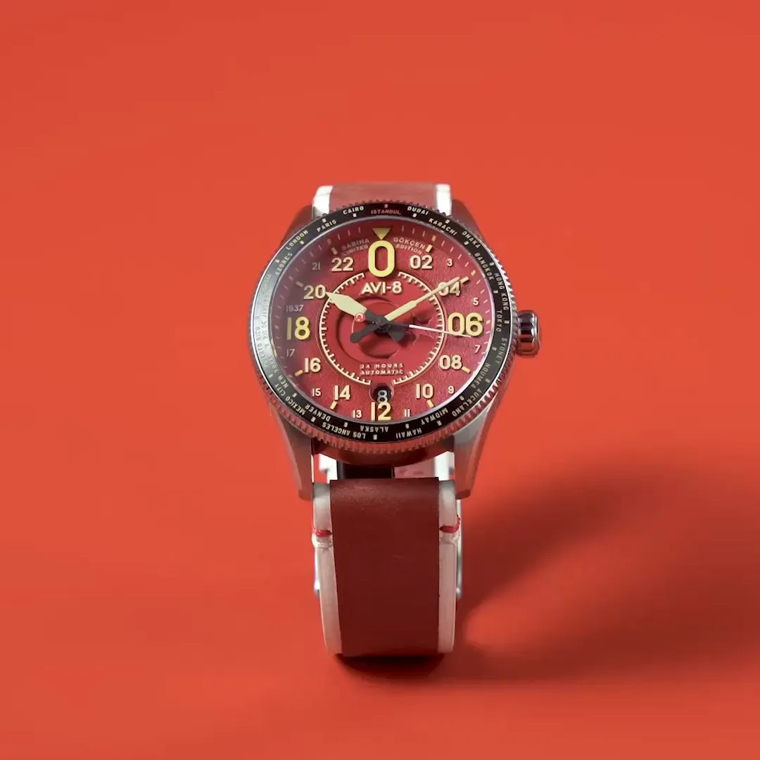 AVI-8 Spitfire Sabiha Gökçen 24 Hour Automatic Red AV414402 detay görseli 1
