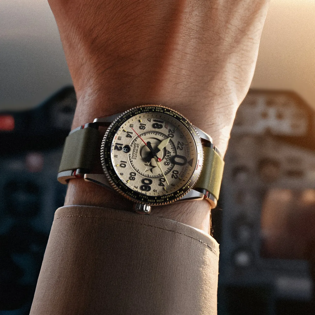 AVI-8 Spitfire Sabiha Gökçen 24 Hour Automatic Gökçen Khaki AV414403 detay görseli 2