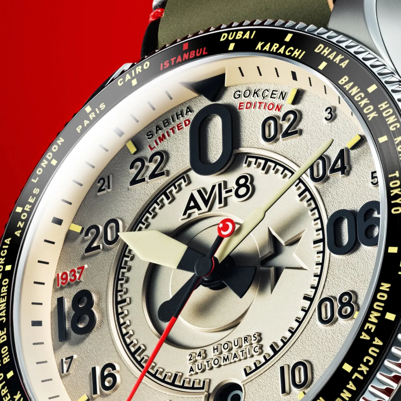 AVI-8 Spitfire Sabiha Gökçen 24 Hour Automatic Gökçen Khaki AV414403 detay görseli 4