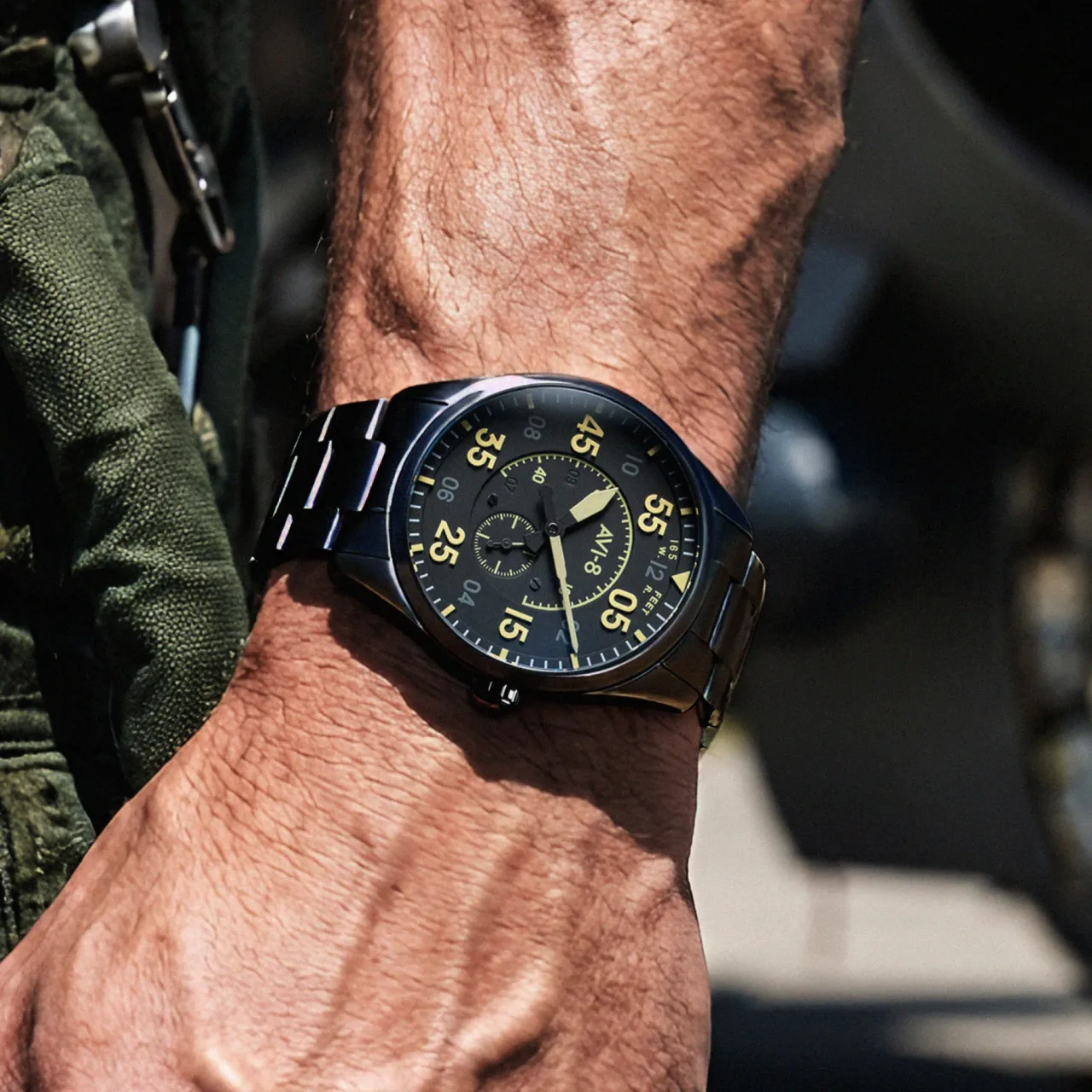 AVI-8 Spitfire Type 300 Automatic Black AV414744 detay görseli 1