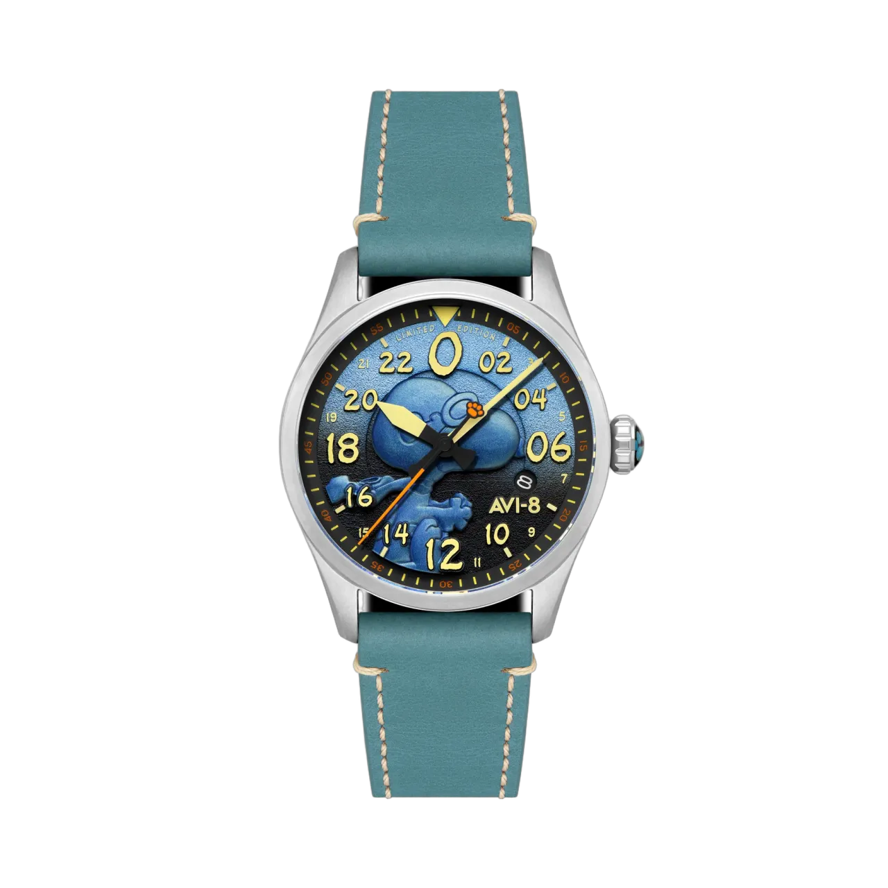 AVI-8 Spitfire Peanuts Snoopy Flying Ace 24 Hour Automatic Azure Blue AV415003