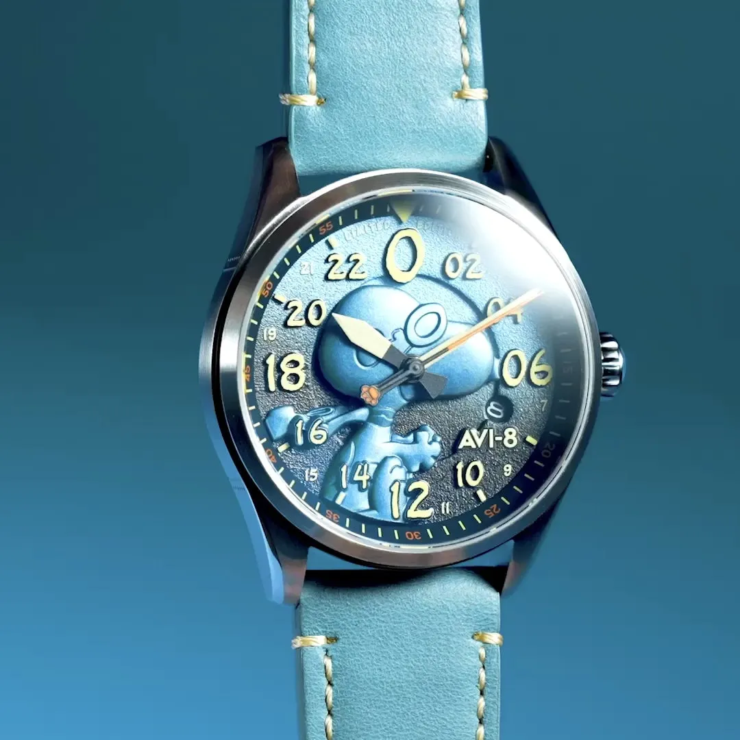 AVI-8 Spitfire Peanuts Snoopy Flying Ace 24 Hour Automatic Azure Blue AV415003 detay görseli 1