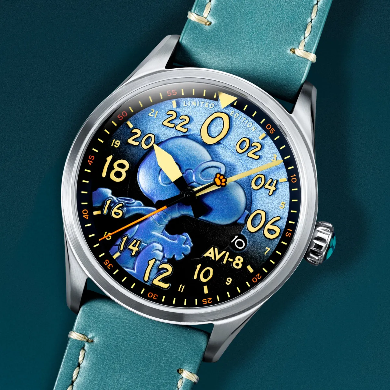 AVI-8 Spitfire Peanuts Snoopy Flying Ace 24 Hour Automatic Azure Blue AV415003 detay görseli 4