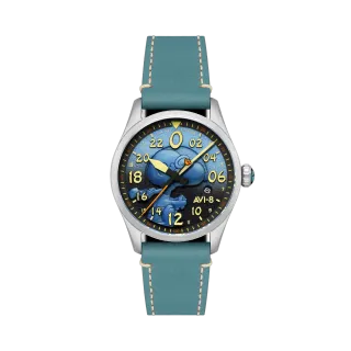 AVI-8 Spitfire Peanuts Snoopy Flying Ace 24 Hour Automatic Azure Blue AV415003