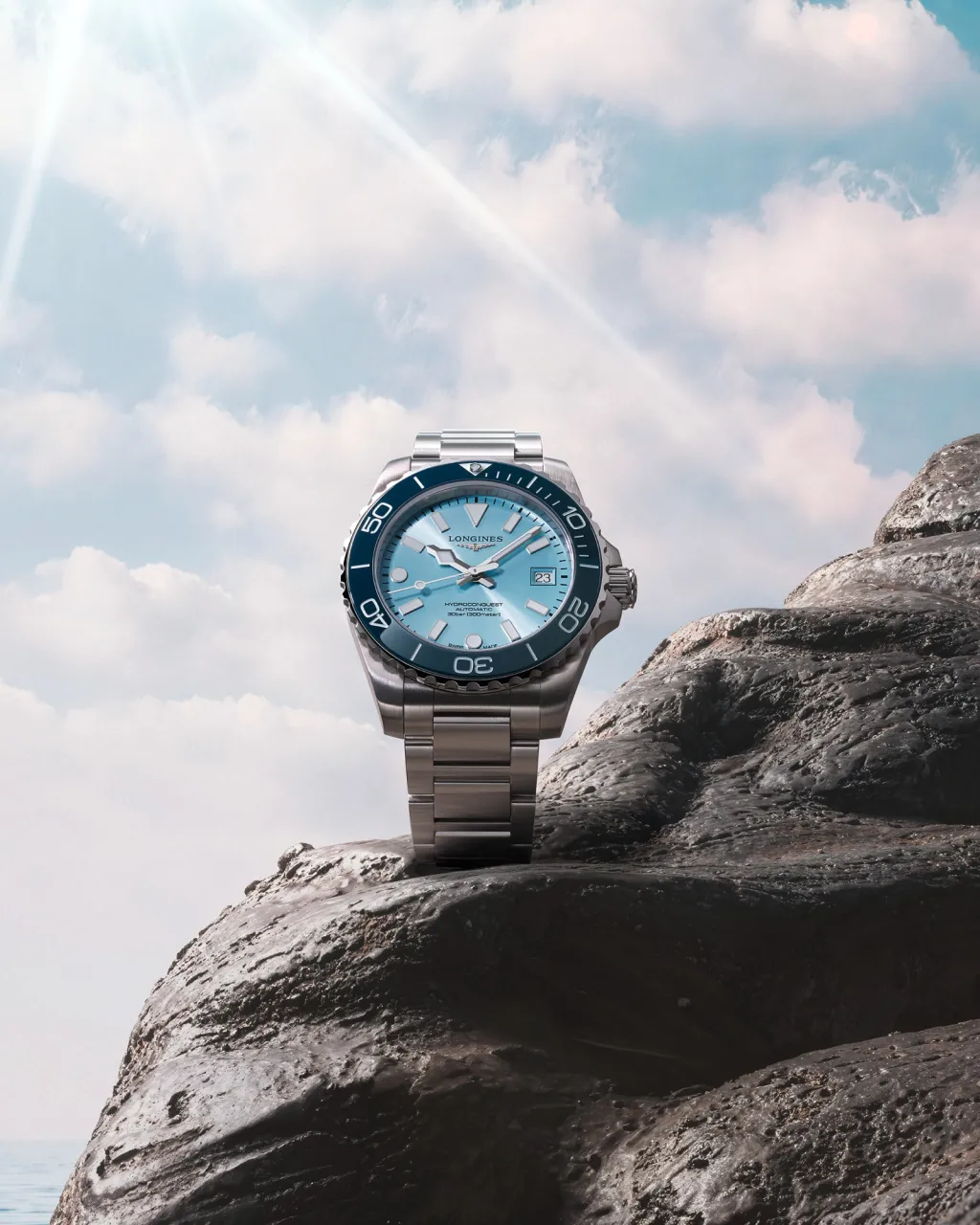 Longines Hydroconquest Özel Seri Buzlu Mavi Güneş Işığı Desenli Otomatik L37884986 detay görseli 2