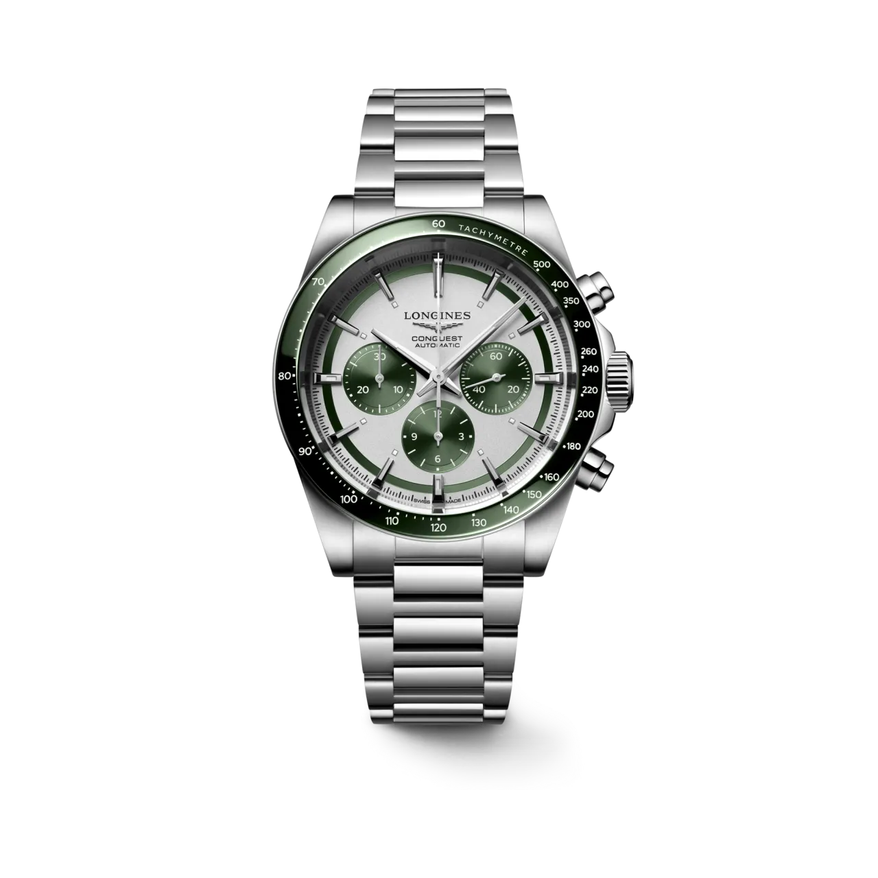Longines Conquest Chronograph Otomatik Yeşil İbreli Mat Gümüş L38354026