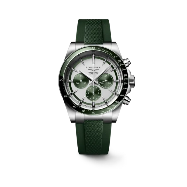 Beğenmek için çift tıkla Longines Conquest Chronograph Otomatik Yeşil İbreli Mat Gümüş L38354029 Görsel 1