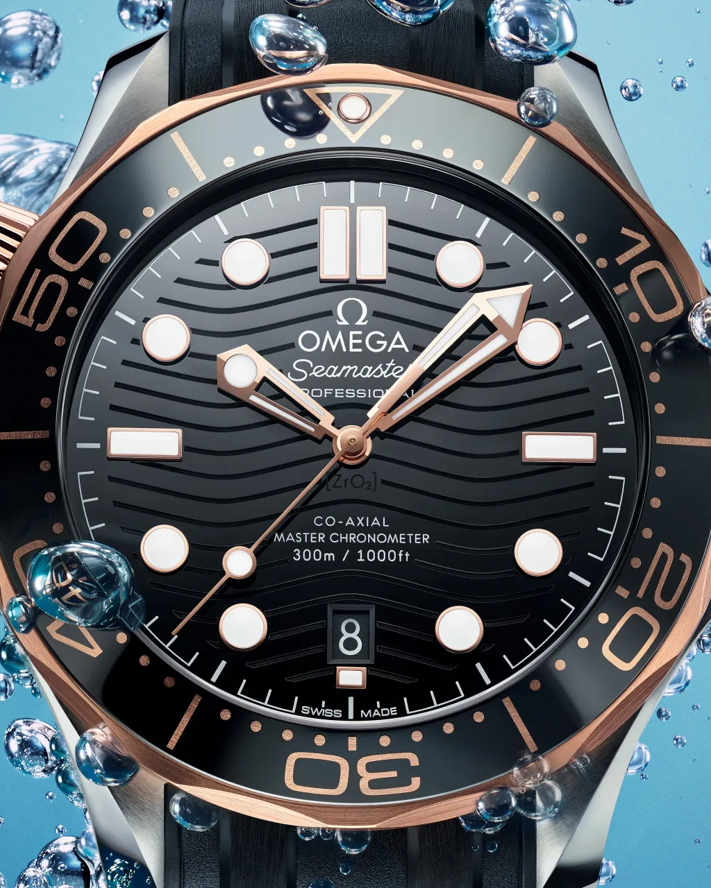 Omega Seamaster Diver 300M Sedna Gold Rubber Strap 21022422001002 detay görseli 2