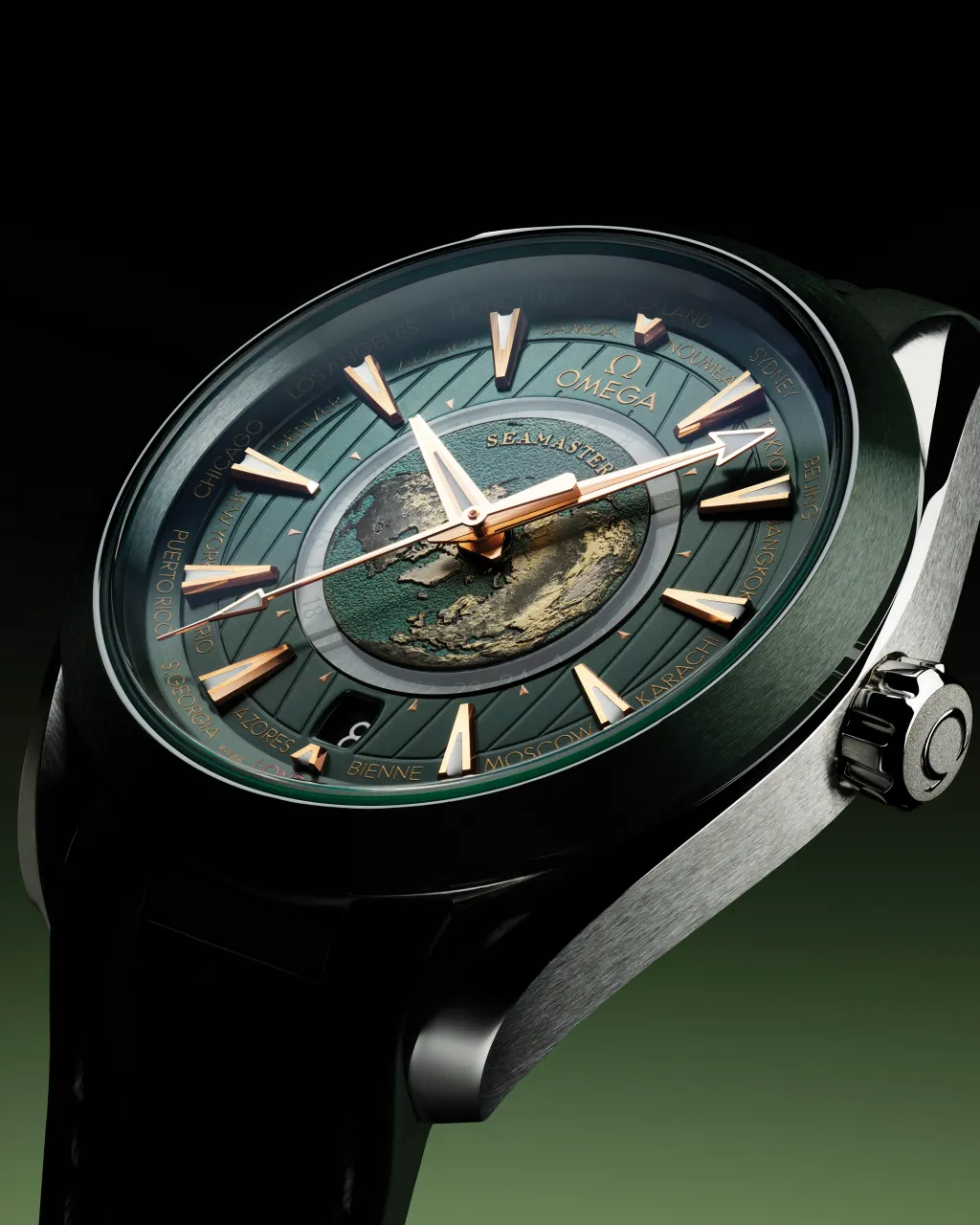 Omega Seamaster Aqua Terra 150M Green Worldtimer 22032432210001 detay görseli 3