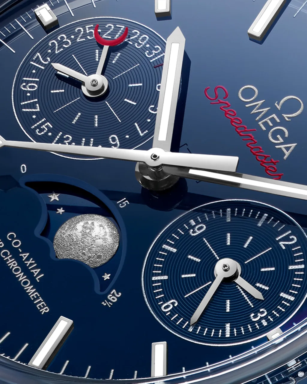 Omega Speedmaster Moonphase Blue Side Of The Moon Otomatik 30493445203001 detay görseli 1