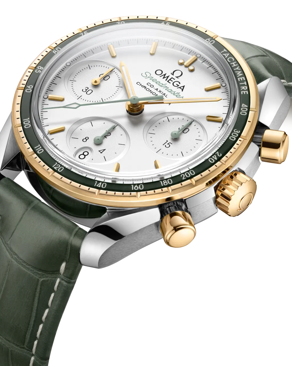 Omega Speedmaster 38 mm Steel - Yellow Gold on Leather Strap 32423385002001 detay görseli 1