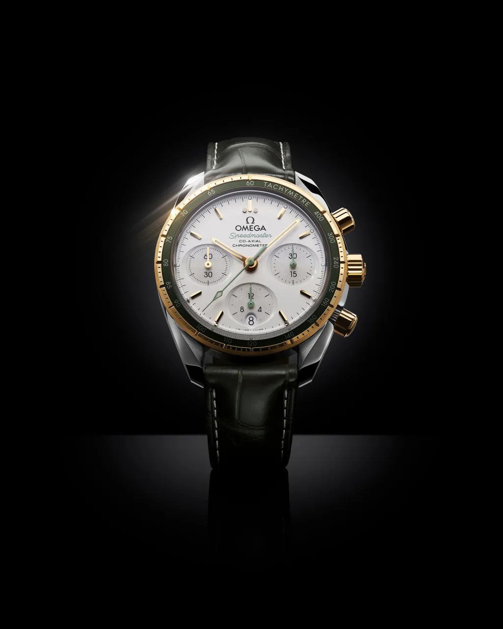 Omega Speedmaster 38 mm Steel - Yellow Gold on Leather Strap 32423385002001 detay görseli 3