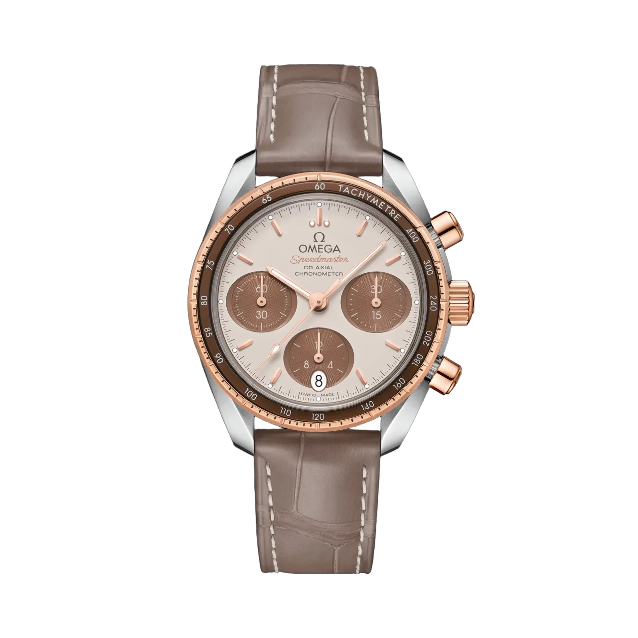 Omega Speedmaster 38 mm Steel Sedna Gold On Leather Strap 32423385002002