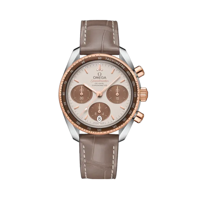 Beğenmek için çift tıkla Omega Speedmaster 38 mm Steel Sedna Gold On Leather Strap 32423385002002 Görsel 1
