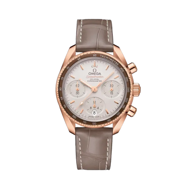 Beğenmek için çift tıkla Omega Speedmaster 38 mm Sedna™ Gold On Leather Strap 32463385002003 Görsel 1