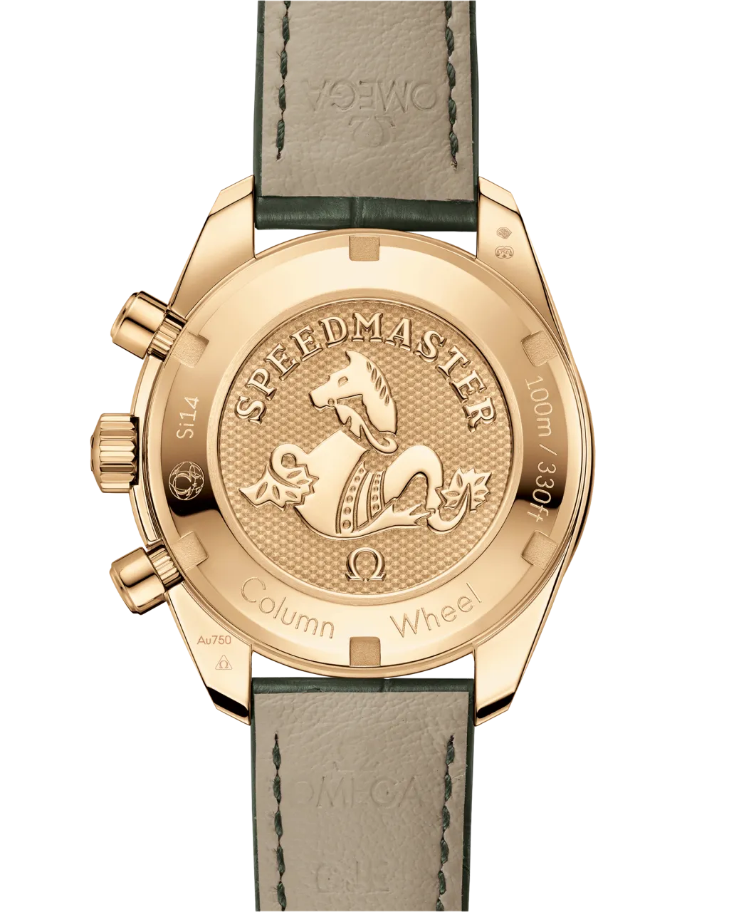 Omega Speedmaster 38 mm Yellow Gold On Leather Strap 32463385002004 detay görseli 1