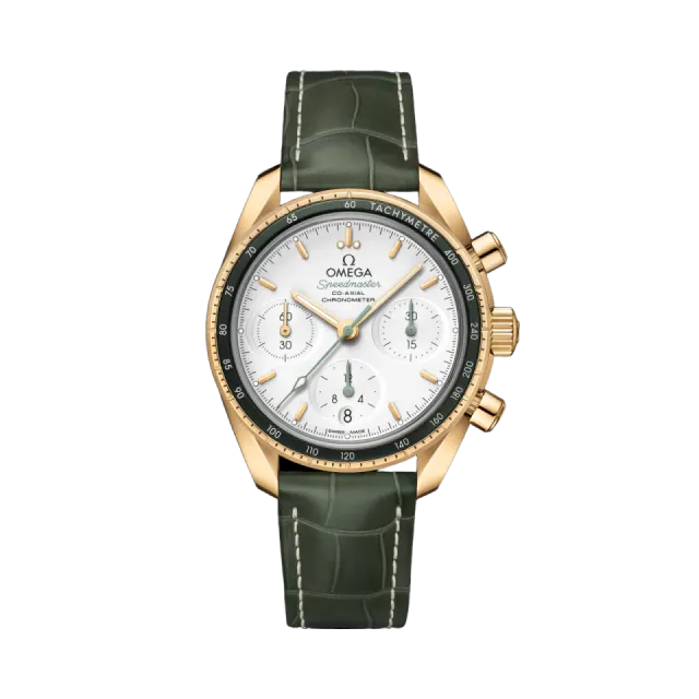 Beğenmek için çift tıkla Omega Speedmaster 38 mm Yellow Gold On Leather Strap 32463385002004 Görsel 1