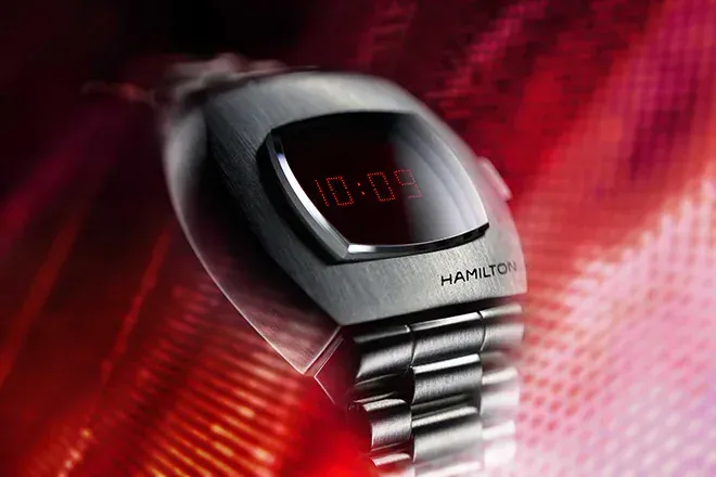 Hamilton Pulsar’ın uzay çağı dijital saat tasarımını anlatan resmî Swatch Group arşiv görseli
