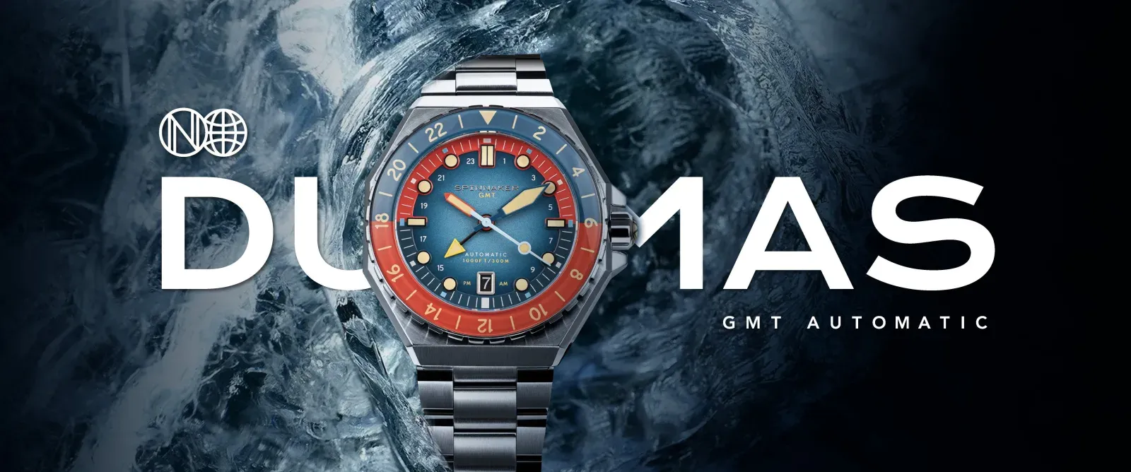 Kırmızı ve mavi 24 saat bezelli Spinnaker Dumas GMT Automatic lansman görseli
