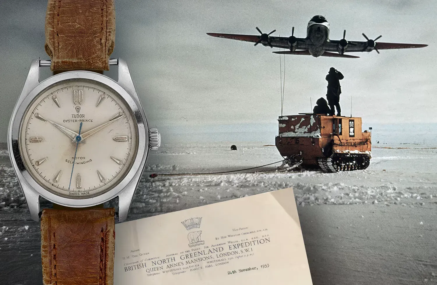 1952 TUDOR Oyster Prince ve kutup keşfi dönemini temsil eden arşiv kompozisyonu