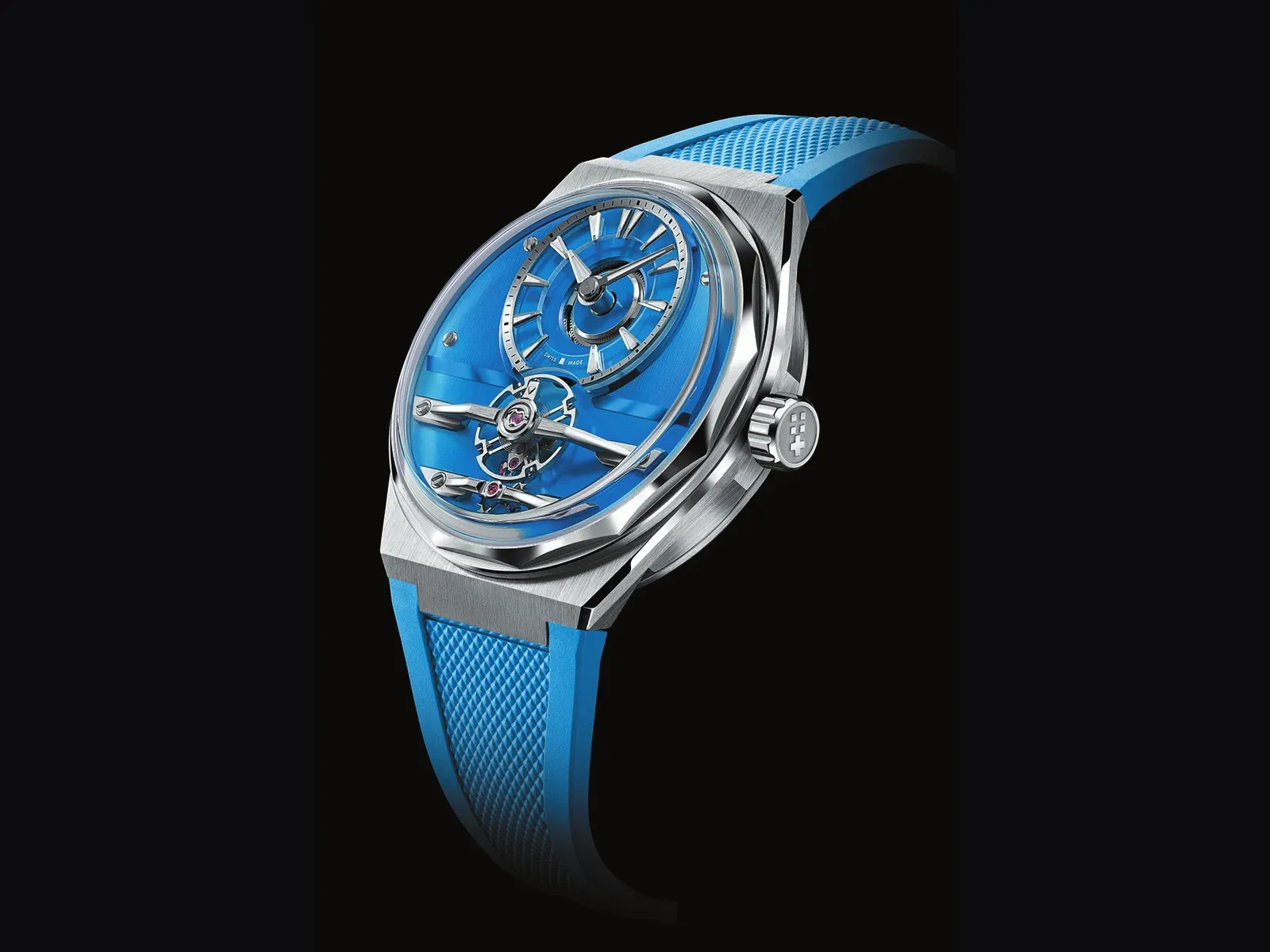 Açık balanslı mavi Christopher Ward C12 Loco
